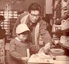 春日八郎の若い頃と娘・泰代（37歳ごろ。『平凡』昭和36年4月号｢スターのジュニア告知板」より）