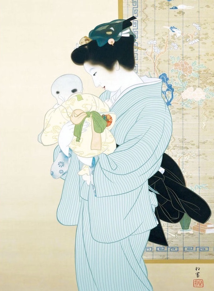 『母子』（上村松園の代表作。絹本著色）
